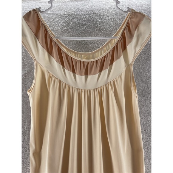 VTG Night Gown Womens Small Round Neck Cream Beige Full Length Nylon - Picture 2 of 9